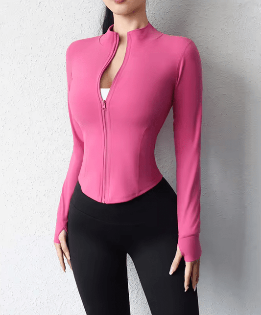 2025 Women’s Slim Fit Yoga Jacket – Zip-Up Short Sports Coat | Long Sleeve Fitness Track Top | Body Sculpting Activewear for Running, Gym & Training