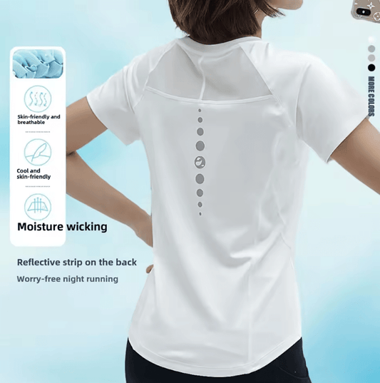 Sporty Casual Versatile Yoga Top Breathable Quick Dry Short Sleeve Running T-Shirt Reflective Outdoor Summer Fitness Shirt