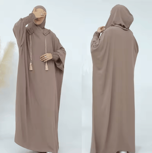 Saudi Women’s Hooded Abaya – Batwing Sleeve Djellaba Robe | Solid Color Muslim Prayer Dress for Ramadan, Eid & Everyday Modest Wear