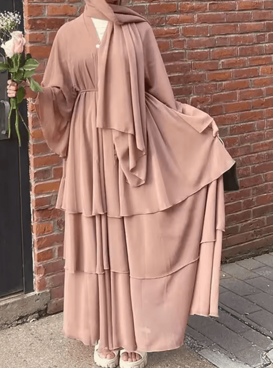 Luxury Modest Kaftan & Khimar Set for Women & Kids – Summer Open Chiffon Hijab Dress | Dubai Style Kimono Abaya Islamic Outfit