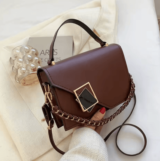 Vintage PU Leather Shoulder Bag for Women – Lightweight Crossbody Handbag with Unique Geometric Logo Design | Stylish Purse for Daily Commute & Casual Outfits
