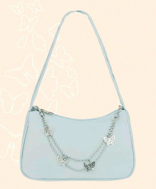 Fashion Women’s Butterfly Chain Shoulder Bag – Elegant Pure Color Underarm Handbag | Small Casual Hobo Purse for Daily Use & All-Match Outfits