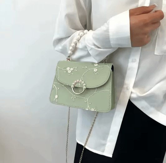 2025 New Women’s Floral Embroidery Shoulder Bag – Vintage Crossbody Purse with Pearl Chain | Elegant Messenger Handbag for Daily, Party & Casual Fashion