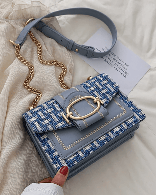 Chic Mini Plaid Tweed Crossbody Bag for Women – Adjustable Strap & Buckle Closure | Fashion Shoulder Purse | Available in Cream, Green, Blue, Black