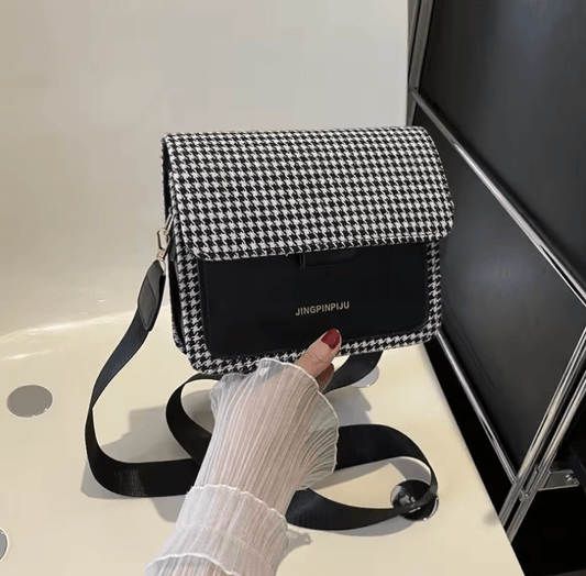 Autumn Winter Tweed Crossbody Bag for Women – Color Block Korean Style Shoulder Purse | Elegant Single Strap Handbag for Stylish Daily Wear