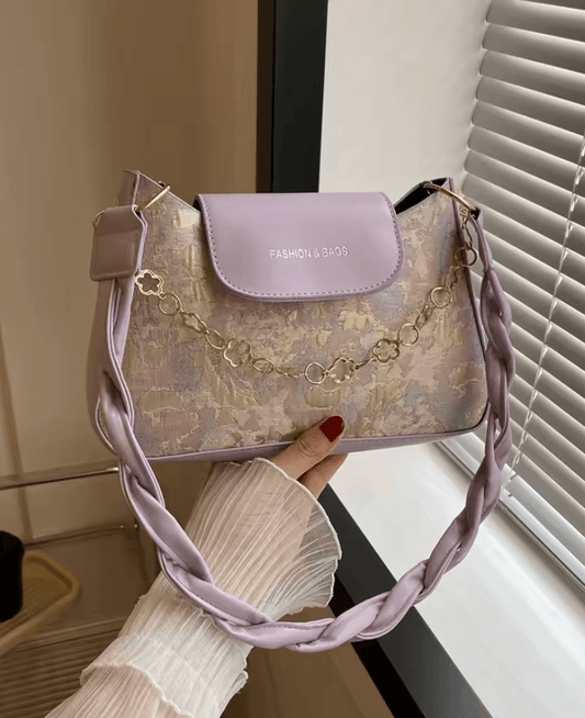Vintage Floral Shoulder Bag for Women – Elegant Underarm Purse with Chain Decoration, Retro Flower Pattern Single Shoulder Handbag