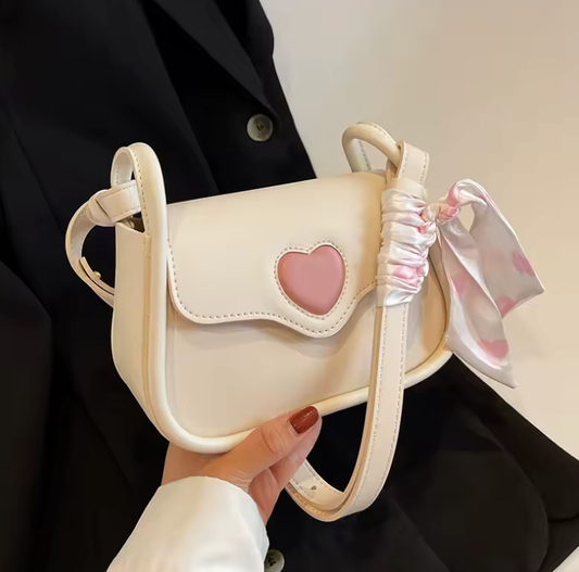 Cute Love Heart Small Shoulder Bag for Women – Fashion Square Crossbody Purse with Scarf, Simple Ladies Messenger Handbag, Trendy & Lightweight