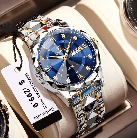 Top Brand Luxury Men’s Quartz Watch – Stainless Steel Waterproof Wristwatch with Luminous Hands, Date & Week Display, Elegant Business Timepiece
