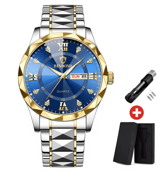 Top Brand Luxury Men’s Quartz Watch – Stainless Steel Waterproof Wristwatch with Luminous Hands, Date & Week Display, Elegant Business Timepiece