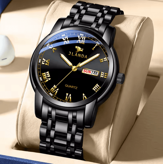 Top Brand Men’s Luxury Watch 2025 – Gold Stainless Steel Quartz Business Sport Wristwatch, Waterproof Design with Date Display