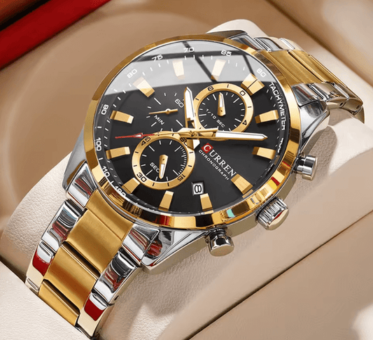 Men’s Chronograph Quartz Watch – Casual Sporty Stainless Steel Wristwatch with Date Display, Durable Band, Model 8445