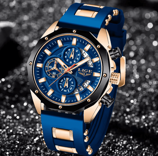 Men’s Military Sport Chronograph Watch – Blue Silicone Band, Waterproof Quartz Wristwatch, Fashion Luxury Design, Montre Homme