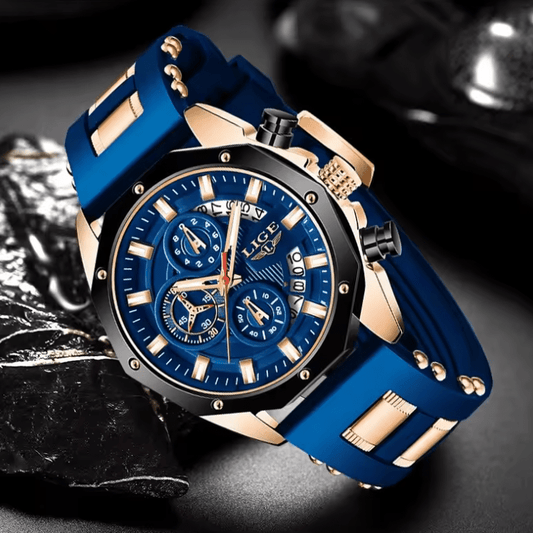Fashion Men’s Sport Chronograph Watch – Top Brand Luxury Quartz Wristwatch with Date, Waterproof Silicone Strap, Stylish Male Clock
