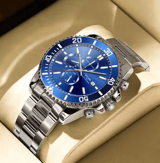 Luxury Men’s Business Watch – Silver Stainless Steel Quartz Wristwatch – Luminous Dial, Waterproof, Classic Analog Timepiece for Men, Elegant Dress Watch for Work or Casual