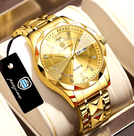 Luxury Men’s Quartz Watch – Stainless Steel Wristwatch with Date & Week Display, Waterproof & Luminous Dial – Elegant Business Reloj Hombre