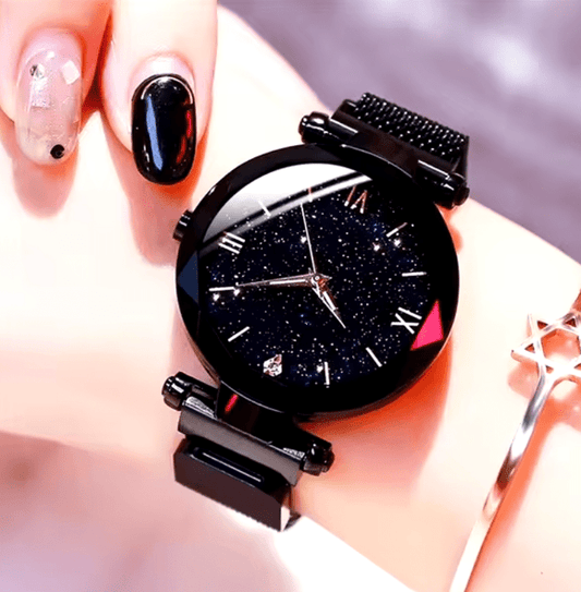 Women’s Fashion Starry Sky Watch – Diamond Dial Quartz Dress Watch with Magnetic Buckle & Mesh Strap – Elegant Sparkling Timepiece for Ladies, Casual or Party Wear
