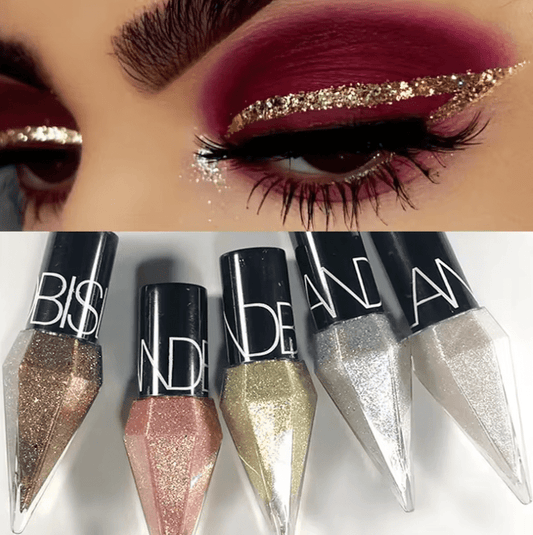 Diamond Glitter Eyeliner & Eyeshadow – Waterproof Liquid Eye Makeup in Silver & Rose Gold – Long-Lasting Shiny Sequin Effect for Glamorous Looks