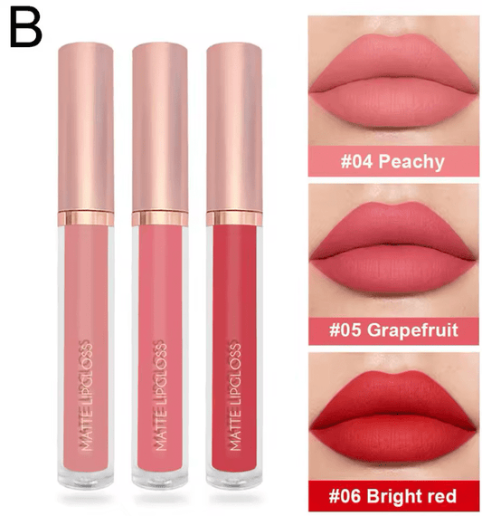 3PCS Matte Nude Liquid Lipstick Set – Velvet Finish, Waterproof & Long-Lasting – Non-Stick, Moisturizing Lip Gloss & Lip Tint Combo for Women’s Daily Makeup