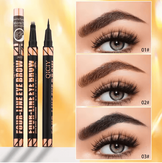 QICIY 3-Color Waterproof Eyebrow Pencil – Ultra-Fine Liquid Brow Pen with Quad Tip – Natural Hair-Like Strokes, Long-Lasting, Smudge-Proof Brow Definer for All-Day Wear