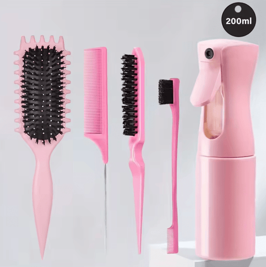 5-Piece Detangling & Styling Set – Curl Candy Brush, Curved Rat Tail Comb & Edge Control Brush – Professional Hair Styling Tools for Salon-Quality Results
