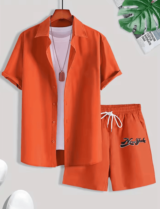 Men’s Summer 2-Piece Set – Solid Color Oversized Shirt & Shorts – Casual Daily Outfit – Short Sleeve Top & Matching Shorts – Lightweight Fashion Set