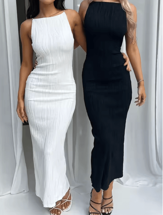Women’s Sexy Sleeveless Bodycon Long Dress – Ruched Slim Fit Solid Summer Party Dress with Back Split – Clubwear Evening Vestido 2025