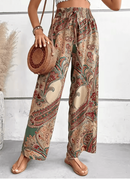 Women’s Vintage Print Wide-Leg Pants – High Waisted Spring Summer Trousers – Casual Office Lady Streetwear 2025 Fashion