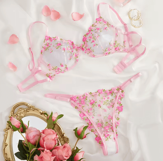 Women’s Sexy Lace Lingerie Set – 2-Piece Transparent Embroidered Bra & Panty – Elegant Erotic Underwear