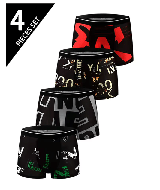 4-Pack Men’s Antibacterial Boxer Briefs – Geometric Print Underwear, Breathable & Stretchy Sport Shorts, Soft & Comfortable