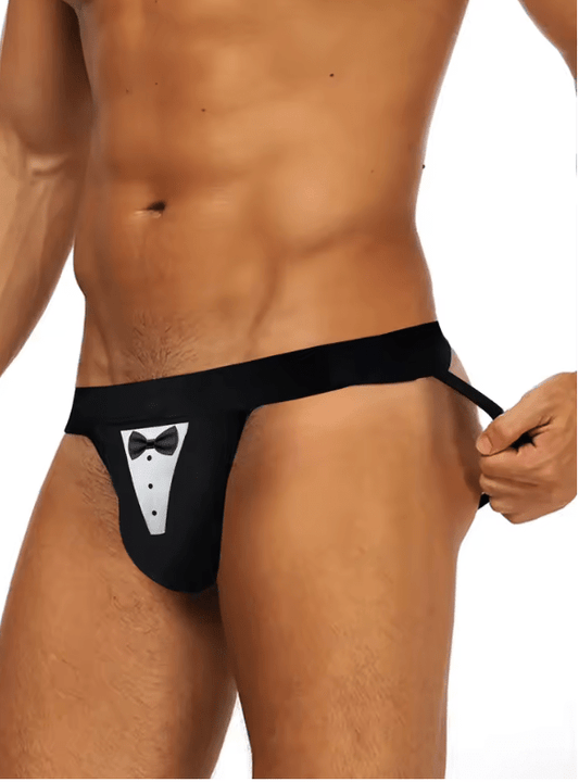 Men’s V-Back String Thong 2-Pack – “TIE” Letter Print Sexy Low-Rise Backless V-String Underwear for Sissies, Breathable Minimal Lingerie Panties