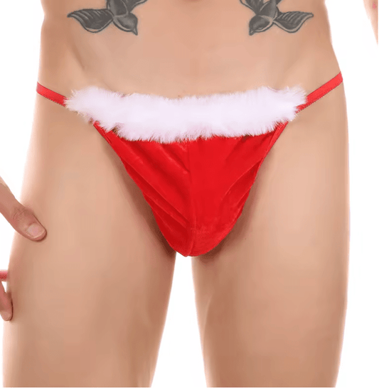Men’s Sexy Sheer T-Back Thong – Open Bottom Plush Micro Panties, Transparent Erotic Sissy Lingerie, Christmas Fetish Underwear for Men
