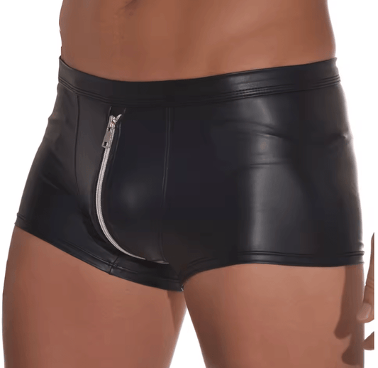 Men’s Faux Leather Zipper Underwear – Soft Sexy Boxer Briefs with Front Zip | High-Quality Fashion Panties