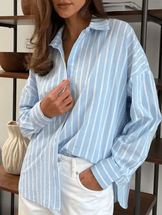2025 Summer Striped Women’s Shirt – Lightweight Long Sleeve Cardigan | Casual Lazy Fit, Breathable Fabric