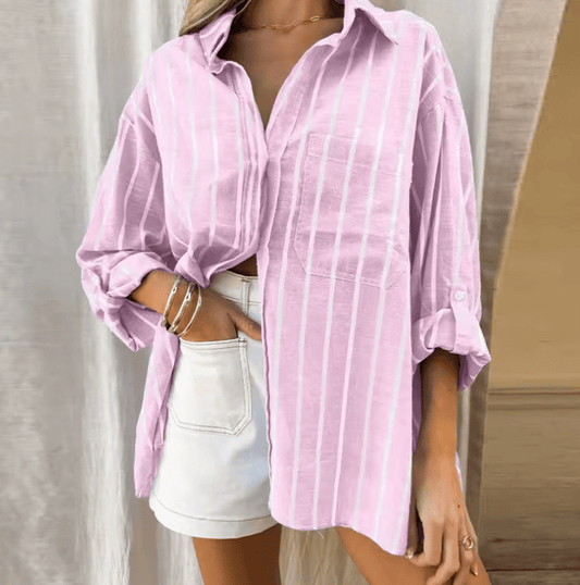 2025 Autumn Women’s Oversized Striped Shirt – Vintage Loose Fit Blouse | Casual & Elegant Youth Fashion Top