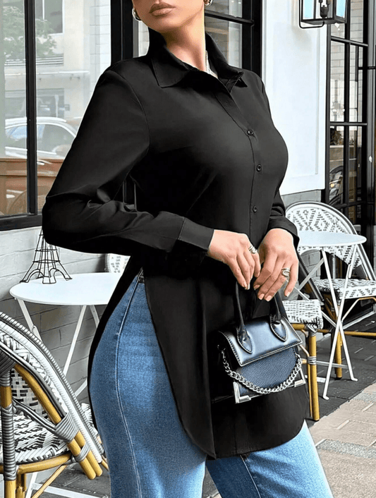 2025 Women’s Solid Green Patchwork Cardigan – Loose Fit Lapel Shirt | Long Sleeve Commuter Fashion Top