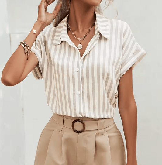 Women’s Striped Batwing Sleeve Shirt – Spring Summer Casual Button Down Blouse – Lightweight Daily Wear with Shirt Collar