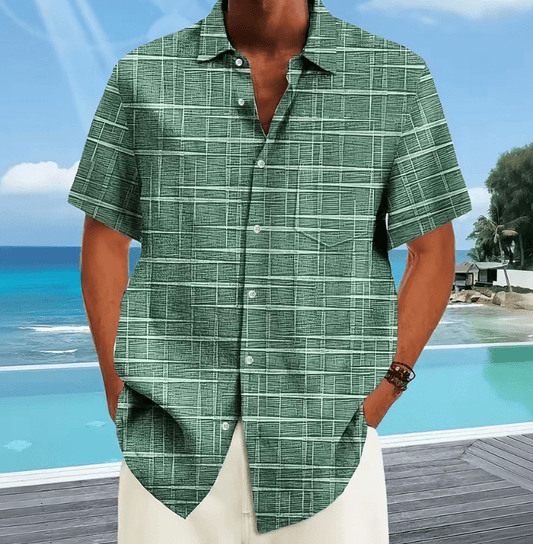 Men’s Hawaiian Designer Shirt – 3D Plaid Stripe Pattern – Casual Short Sleeve Lapel Shirt – Summer Fashion Top in 3 Colors