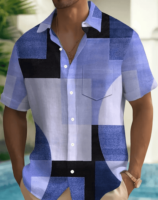 Vintage Men’s Lapel Shirt – Oversized Classic Stripe Printed Short Sleeve Casual Summer Top