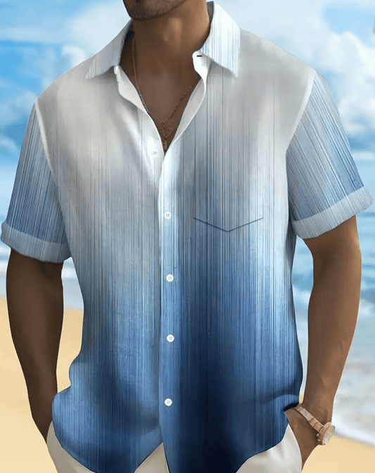 Men’s Digital Print Summer Shirt – HD Graphic Short Sleeve Stand Collar Cardigan – Trendy Casual Top for Streetwear & Travel