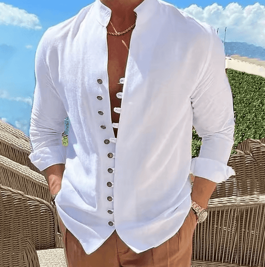 Men’s Cotton Linen Long Sleeve Shirt – Solid Color Button-Up Casual Shirt – Spring & Autumn Lightweight Fashion Top