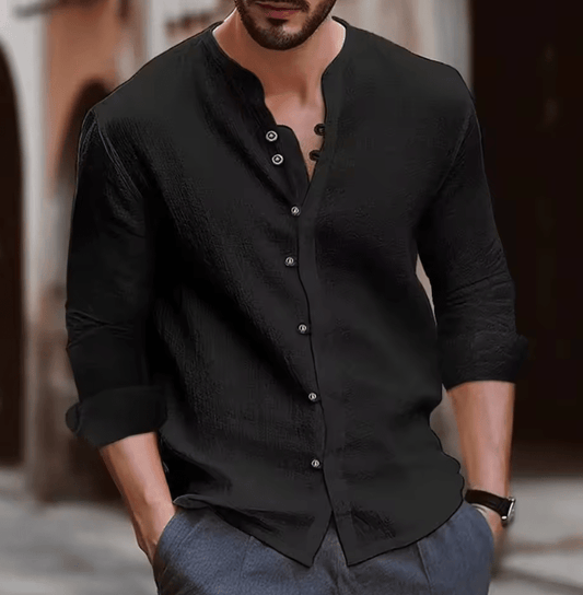 Men’s Retro Long Sleeve Shirt – Cotton Linen Blend, Casual Loose Fit, Breathable & Lightweight, Summer Classic Style