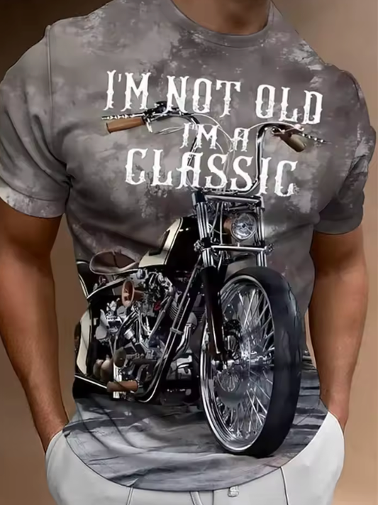 Men’s Motorcycle Graphic 3D Print T-Shirt – Loose Fit Round Neck Summer Tee, Casual Short Sleeve, Breathable & Comfortable