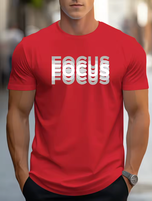 Men’s Focus Print T-Shirt – 100% Cotton Oversized Loose Fit Casual Sports Tee, Round Neck Short Sleeve Top