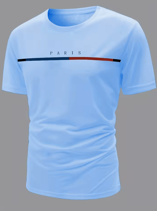 Men’s 100% Cotton Paris Print T-Shirt – Summer Loose Fit Casual Tee with Round Neck, Short Sleeves & Graphic Pattern Design