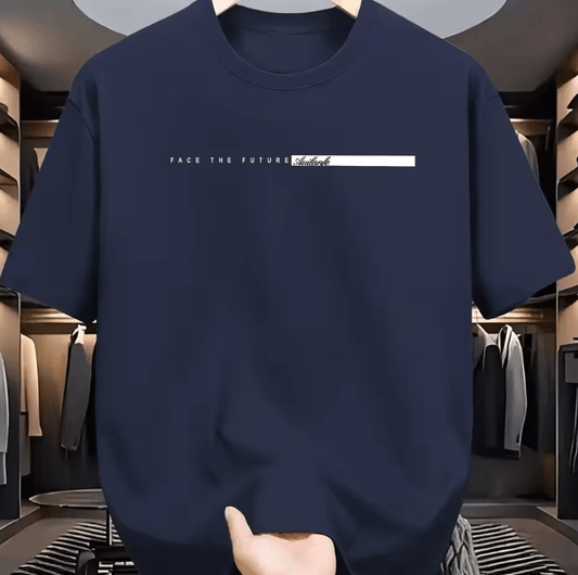 Men’s 100% Cotton Letter Print T-Shirt – Loose Fit Summer Tee, Unisex High Street Style, Round Neck Short Sleeve Casual Top