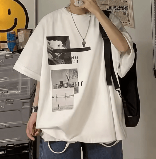 Men’s Loose Fit T-Shirt – Casual Summer Tee with Round Neck & Half Sleeves, Hong Kong Trend Style, Lightweight Streetwear Top