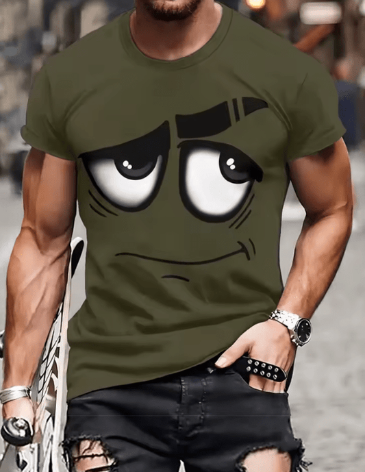 Men’s Funny Smiley Print T-Shirt – Loose Fit Summer Tee with Round Neck & Short Sleeves, Outdoor Casual Fashion, Plus Size Available