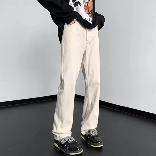 Men’s Peach Straight Leg Jeans – High Street Style Flared Pants, Clean Fit Trendy Denim for Spring & Autumn Fashion