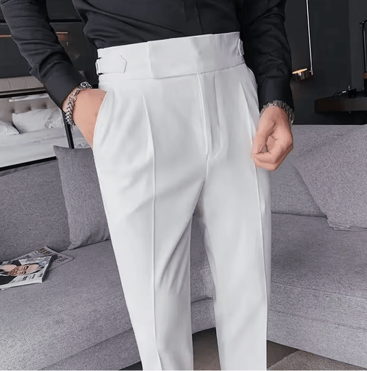 Men’s High-Waisted Slim Fit Trousers – Vintage Solid Color Straight-Leg Business Casual Pants for Autumn