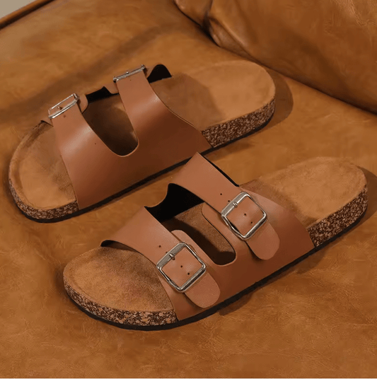 Men’s Retro Open Toe Slippers – Breathable & Comfortable Walking Sandals with Buckle Strap | Non-Slip Durable PVC Sole | Casual Summer Footwear
